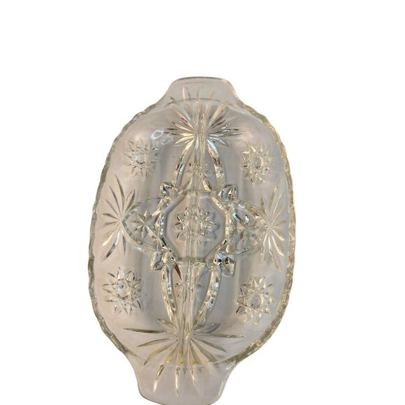Anchor Hocking Star Of David Clear Glass Divided Oval Relish Nut Dish Vintage El - Picture 7 of 8